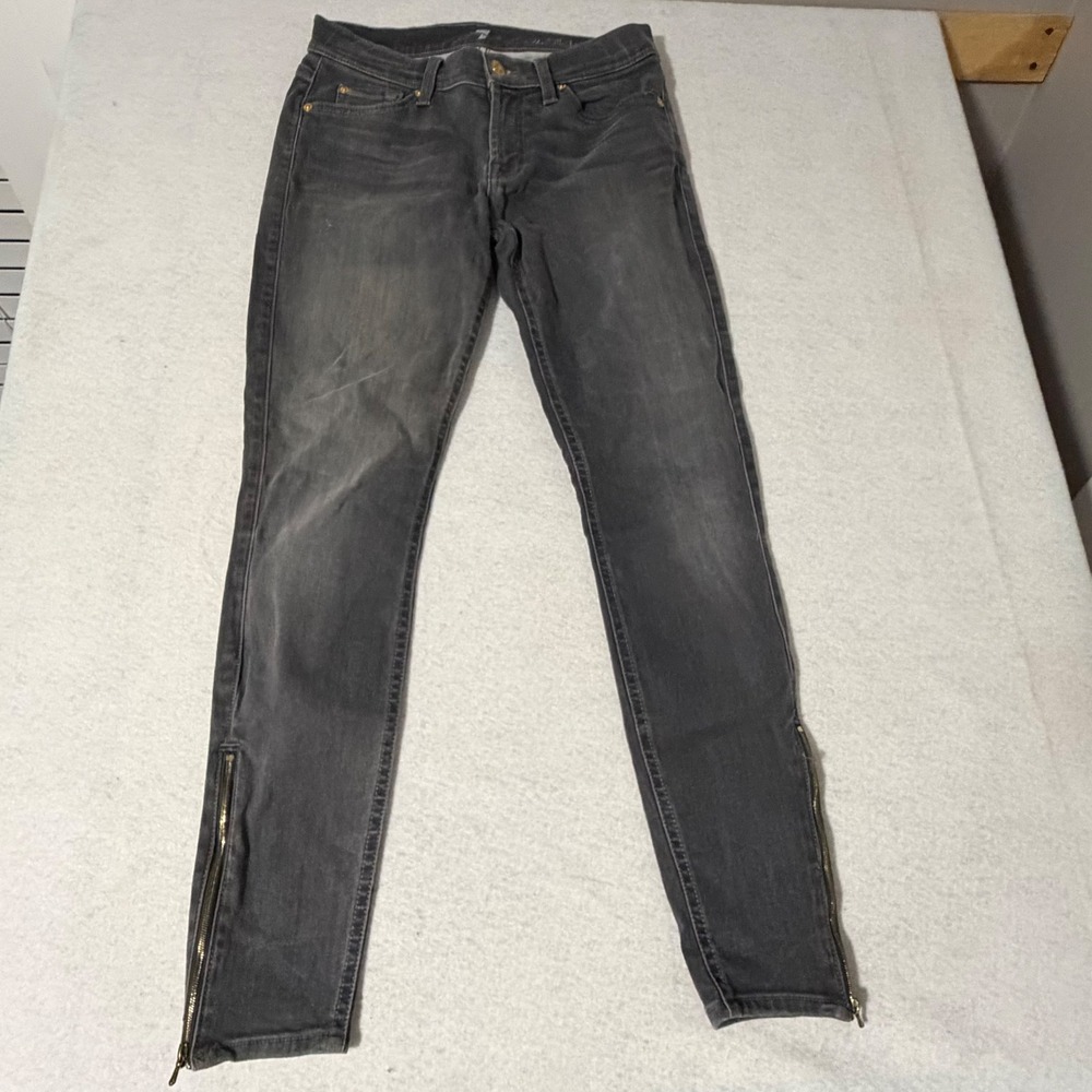 7 For All Mankind The Skinny Ankle Zip Jeans Charcoal Grey Womens 27 Made in USA